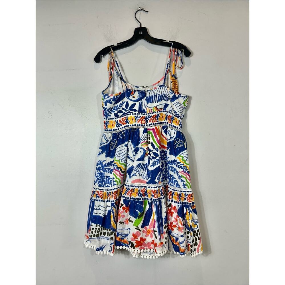 FARM Rio Tropical Toucan Bird Mini Dress Medium Beaded Tassel Pom Pom Trim - Picture 3 of 12